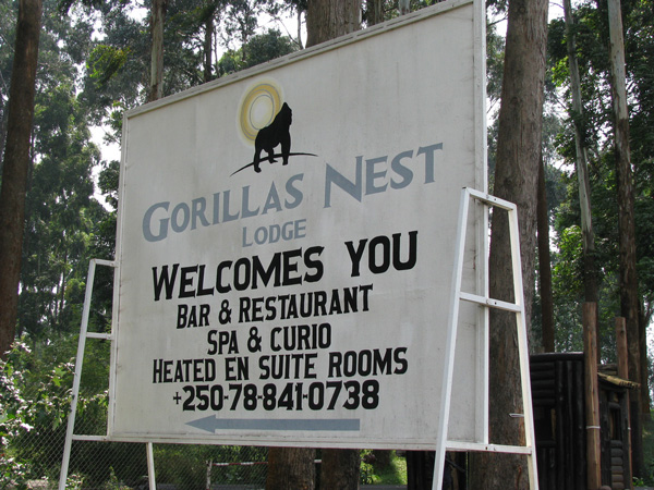 Gorillas Nest Lodge sign